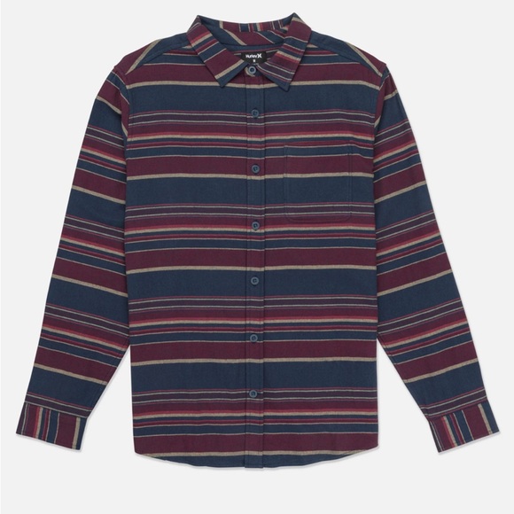 Hurley Portland Organic Flannel Long Sleeve Shirt XL Armored Navy NEW W Tags - Picture 1 of 3
